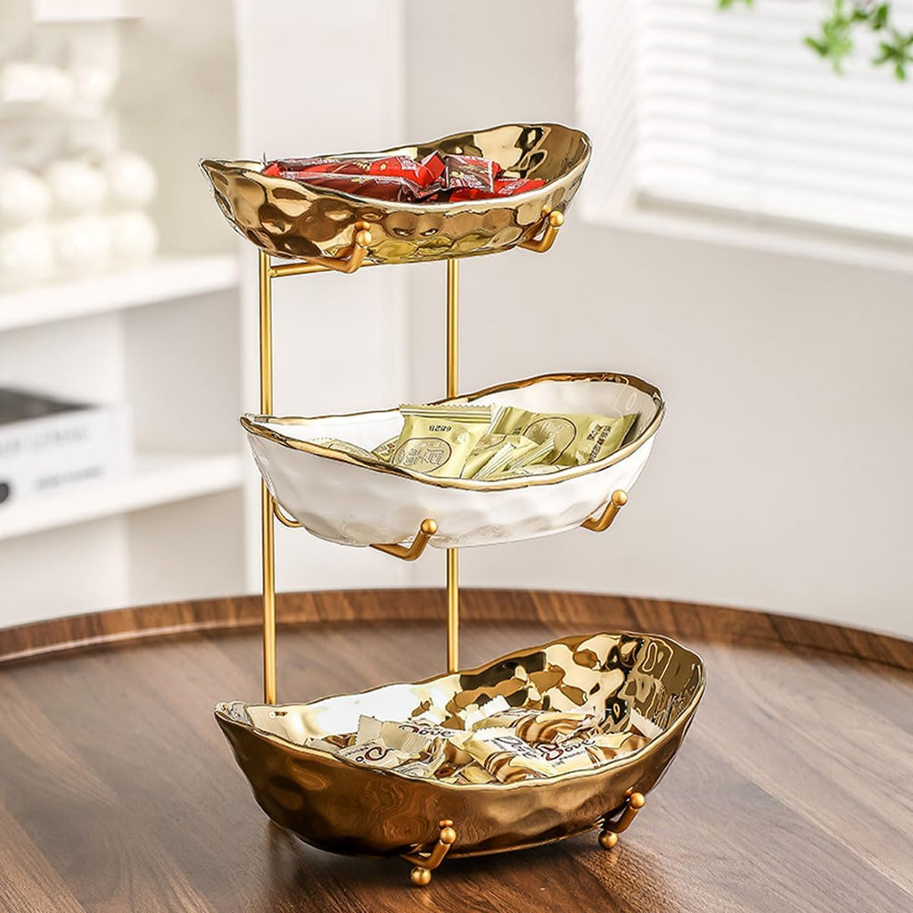 3 Tier Ceramic Fruit Bowl with Metal Stand L417