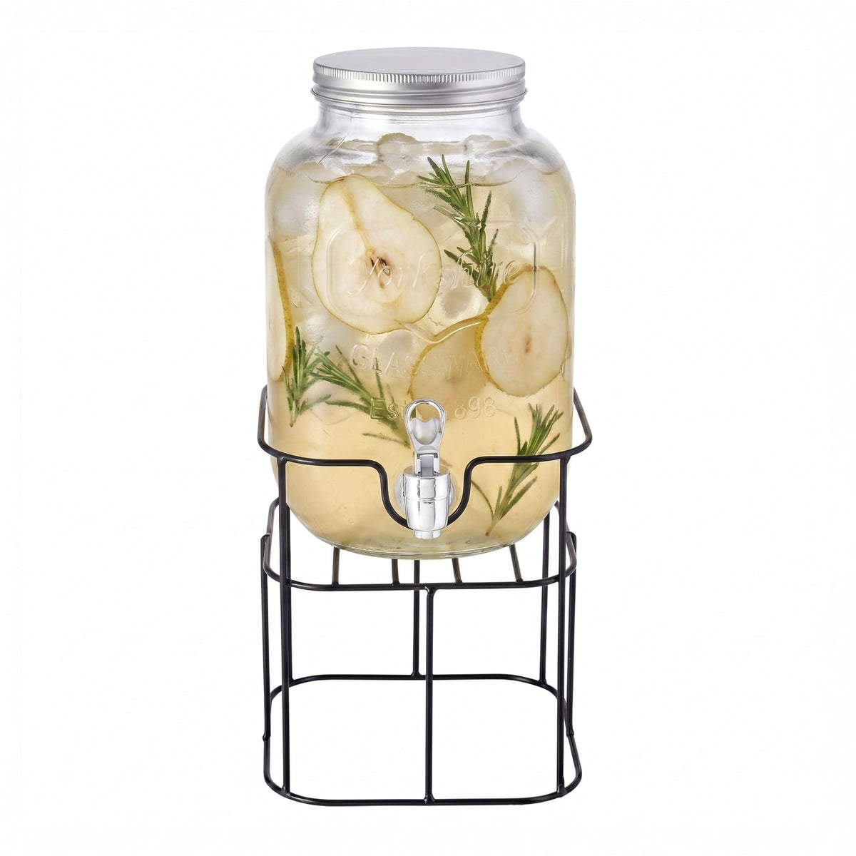 Mason Jar Glass Beverage Dispenser with Metal Stand, 1 Gal G14637