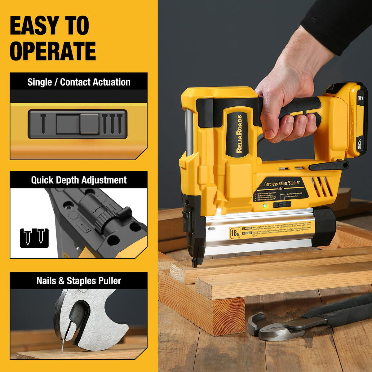 2" Cordless Brad Nailer 18GA Battery Powered Nail Gun with Toolbag F150881