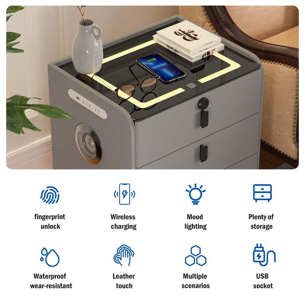 Fingerprint Lock Drawer Nightstand G78335