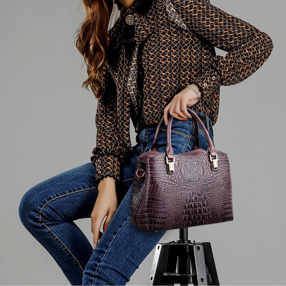 Crocodile Leather Satchel Handbag with Shoulder Strap Y198548
