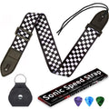 Black White Grid Guitar Strap with 3 Picks O37844