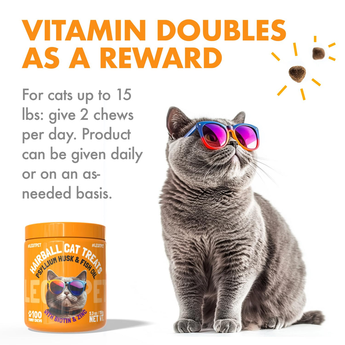 Cat Hairball Supplement with Apple Pomace and Psyllium Husk 100 Chews H636