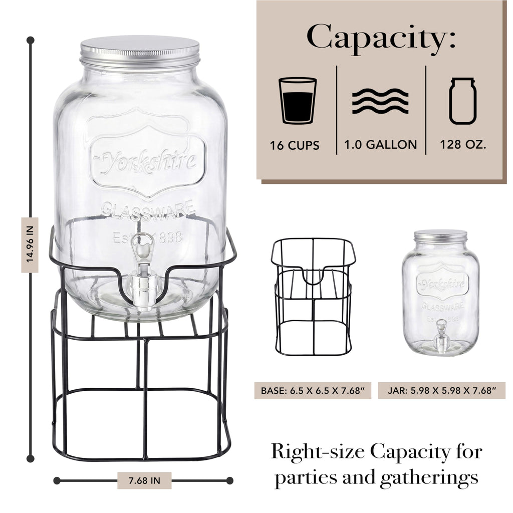 Mason Jar Glass Beverage Dispenser with Metal Stand, 1 Gal G14637