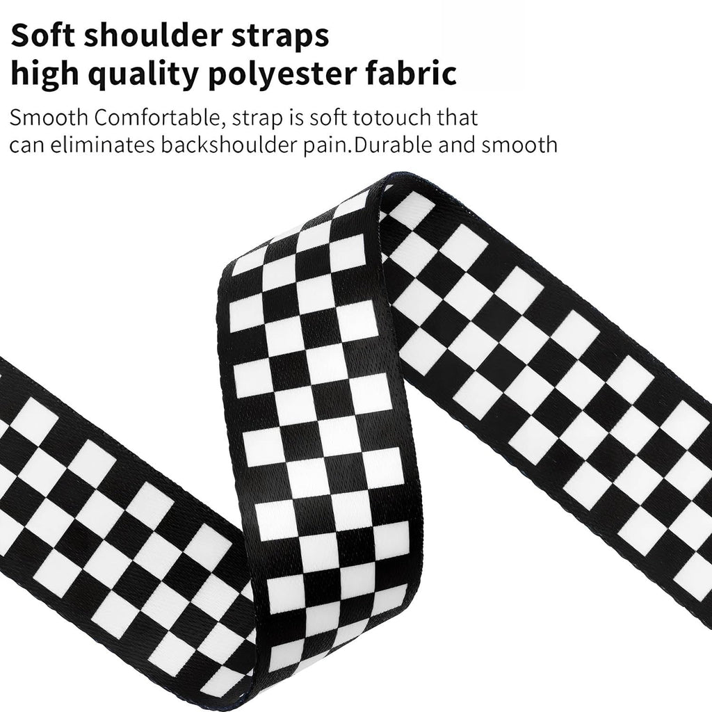 Black White Grid Guitar Strap with 3 Picks O37844