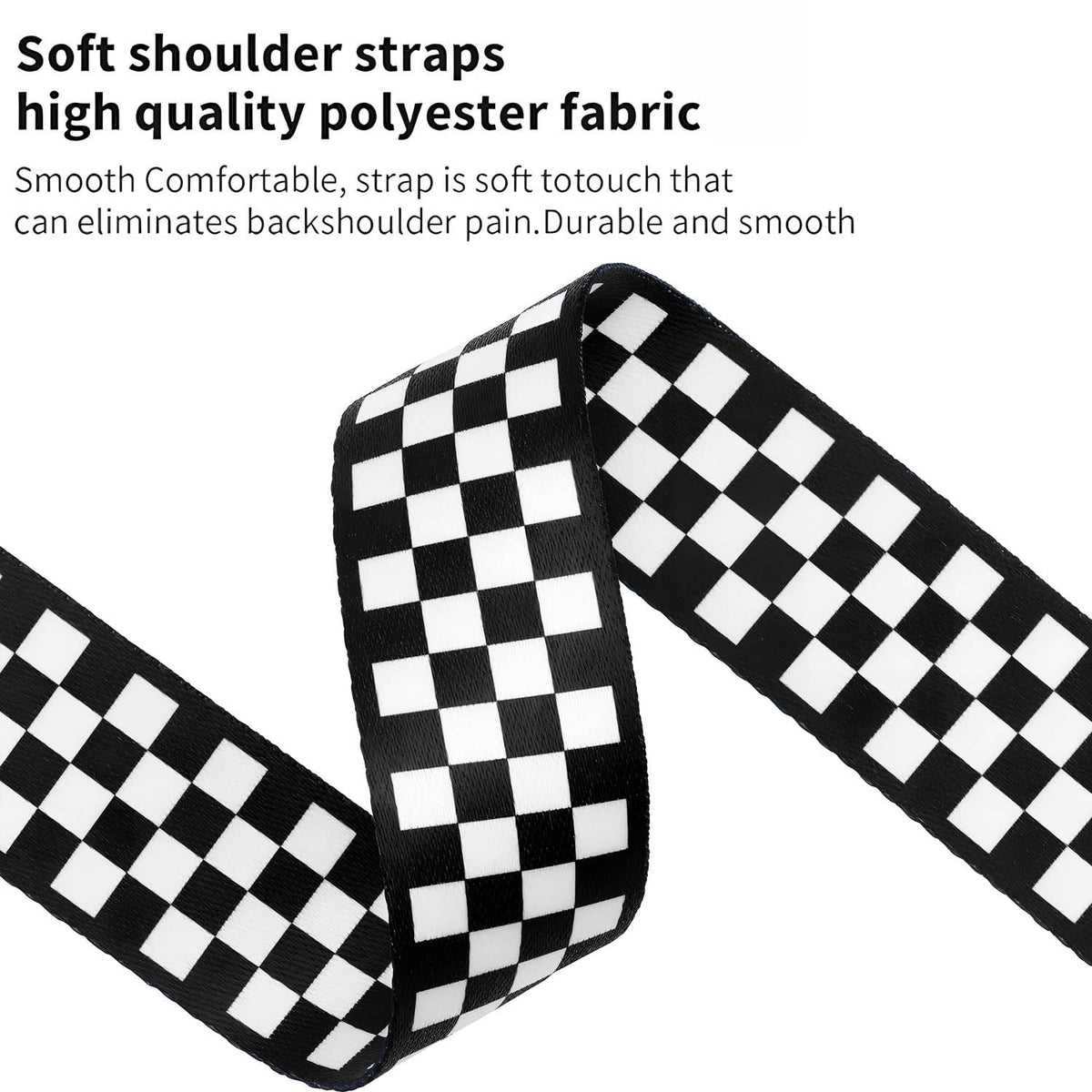 Black White Grid Guitar Strap with 3 Picks O37844