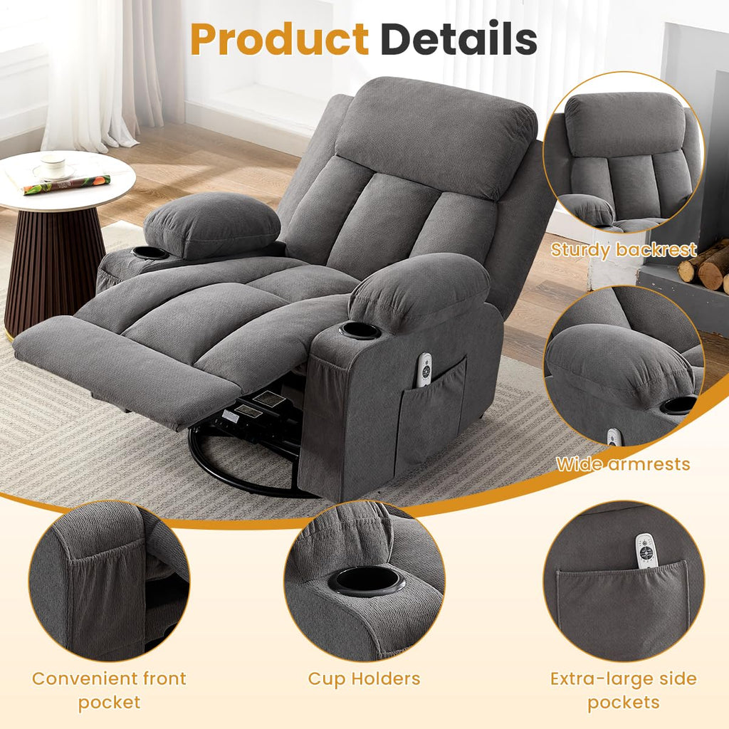 Swivel Rocker Recliner Chair with Vibration Massage & Lumbar Heating A924106