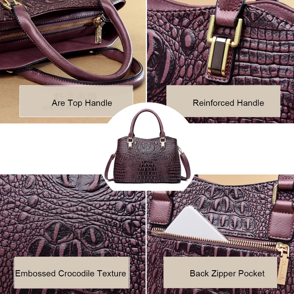 Crocodile Leather Satchel Handbag with Shoulder Strap Y198548