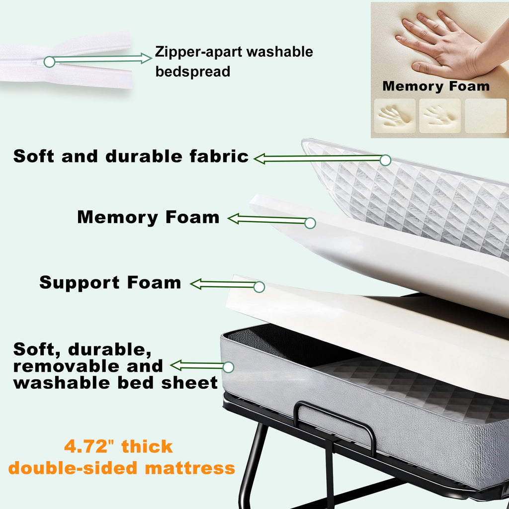 Folding Rollaway Guest Bed with 5" Memory Foam Mattress, Twin Size Y9332
