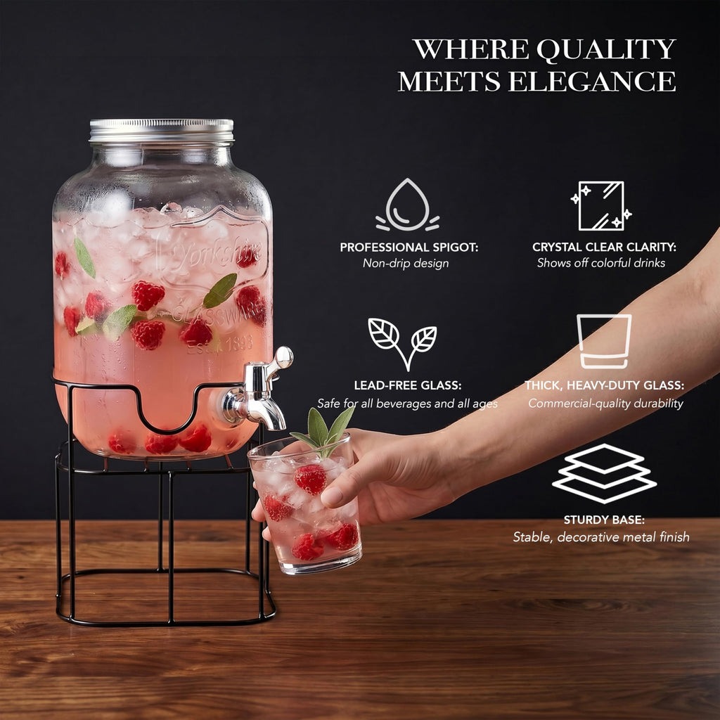 Mason Jar Glass Beverage Dispenser with Metal Stand, 1 Gal G14637