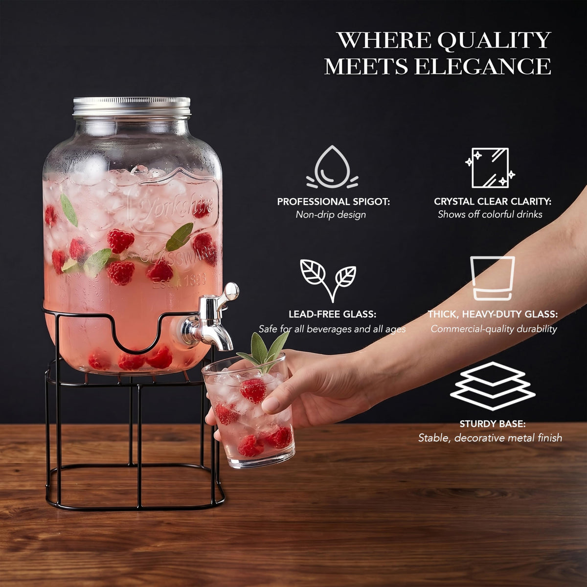 Mason Jar Glass Beverage Dispenser with Metal Stand, 1 Gal G14637