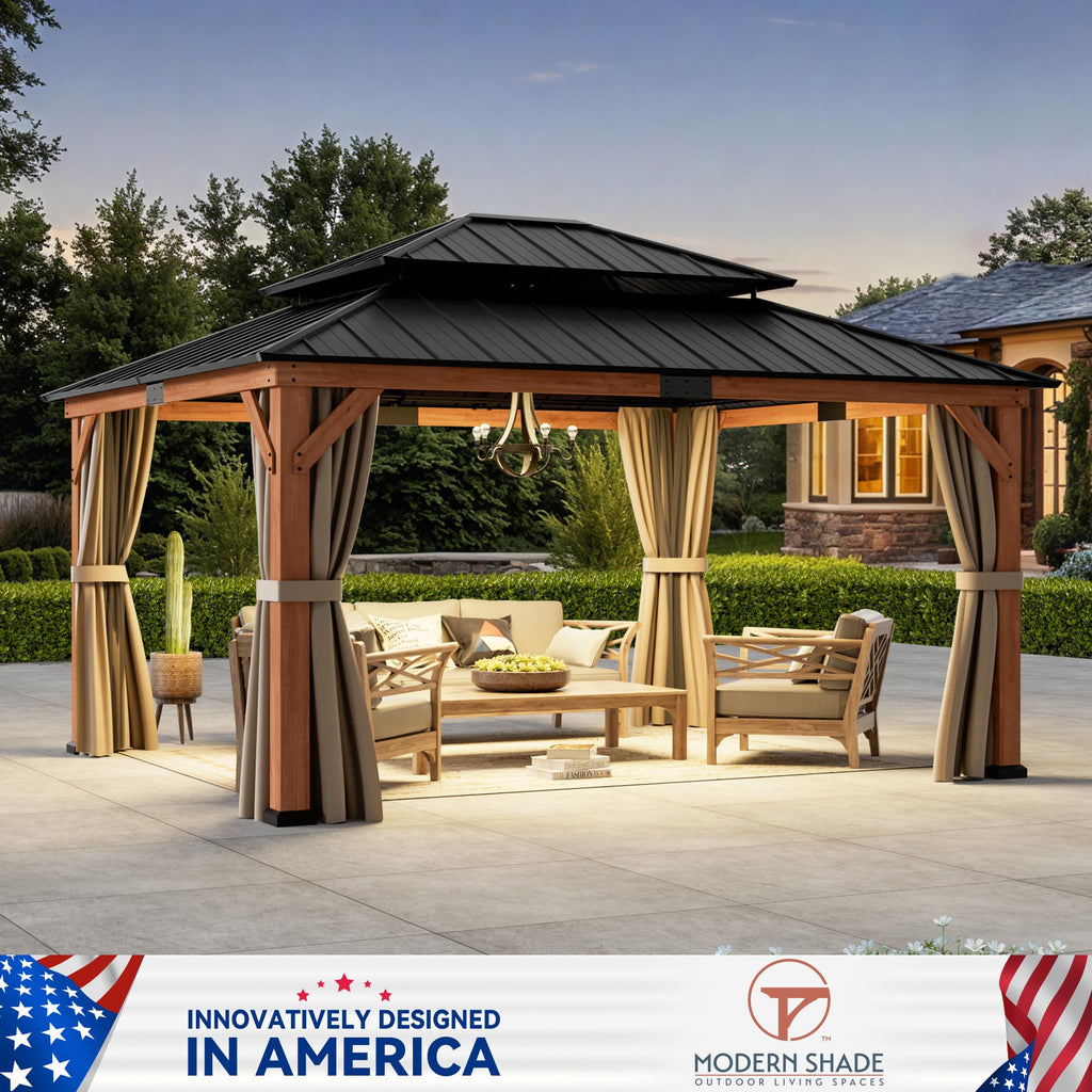 Wood Gazebo 13x15 with Galvanized Steel Roof W74448
