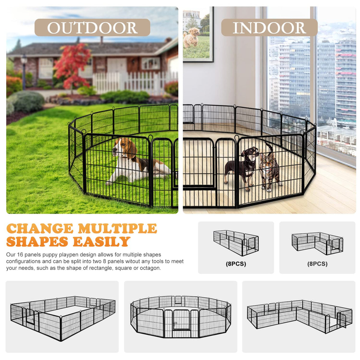 24 Inch 16 Panels Metal Dog Playpen T831