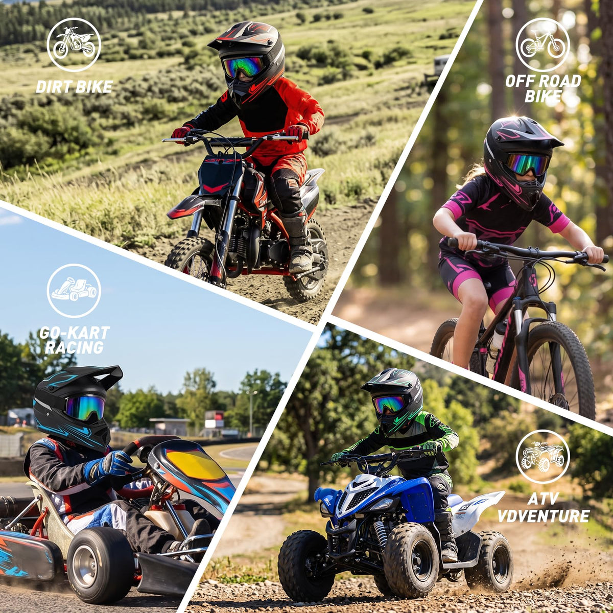Youth Kids Full Face Motocross Helmet 4PCS Set DOT Approved Red XL D5656