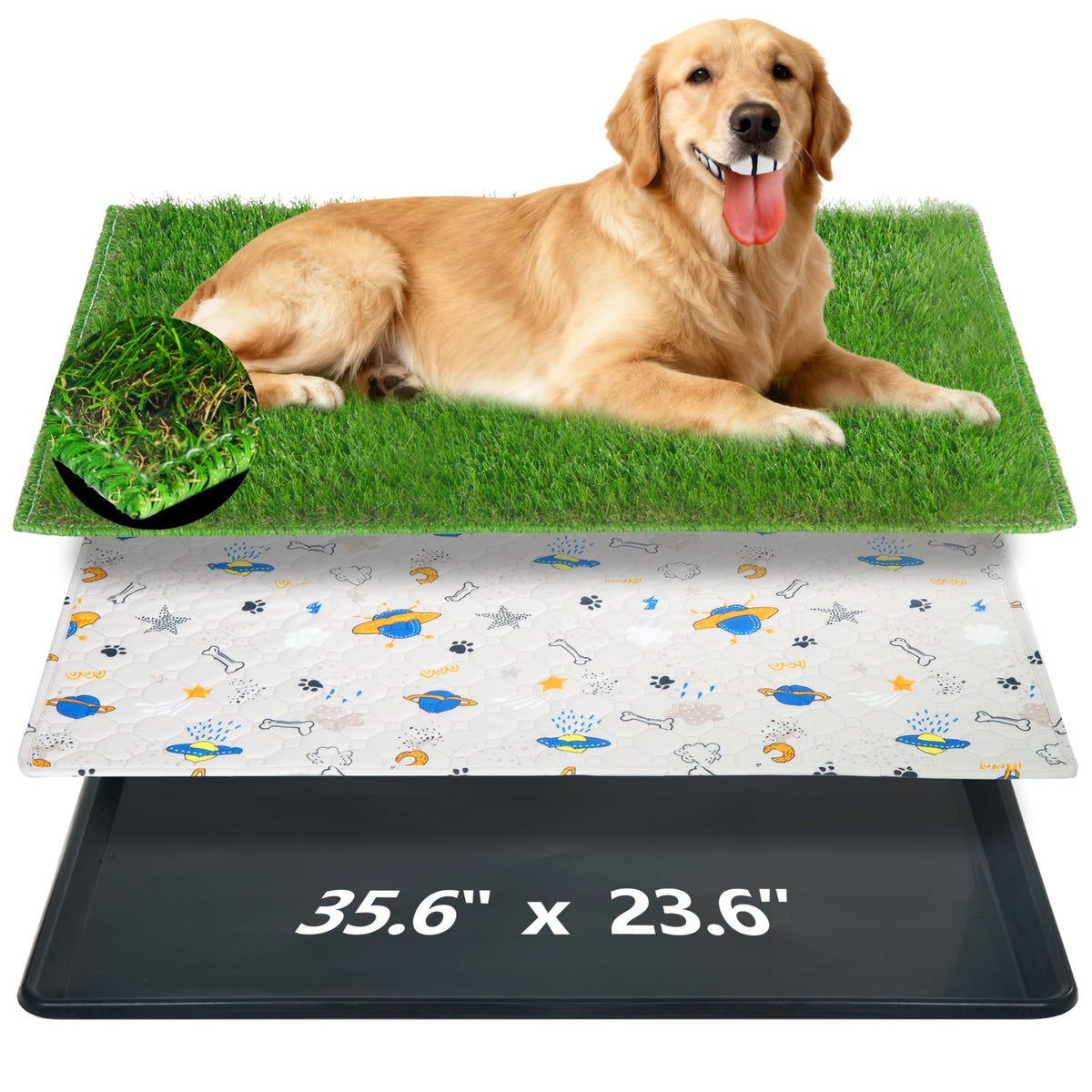 Reusable Artificial Grass Dog Loo System with Tray and Pee Pads, 35x23in B94796