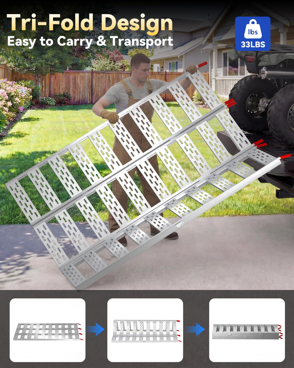 Tri-Fold Aluminum Loading Ramp, 1500 lbs Capacity, 76''L × 50''W N813