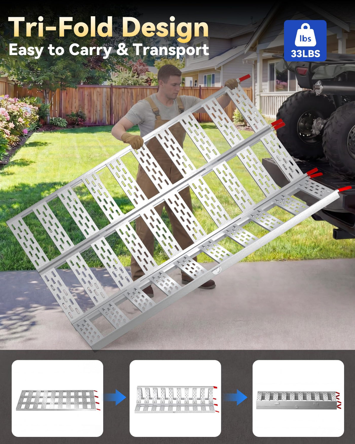 Tri-Fold Aluminum Loading Ramp, 1500 lbs Capacity, 76''L × 50''W N813
