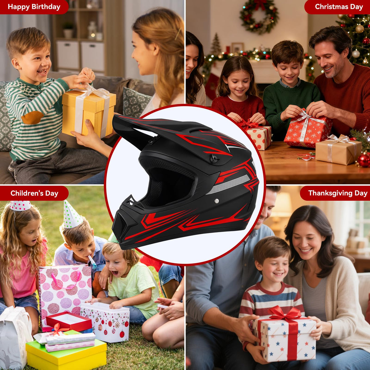 Youth Kids Full Face Motocross Helmet 4PCS Set DOT Approved Red XL D5656