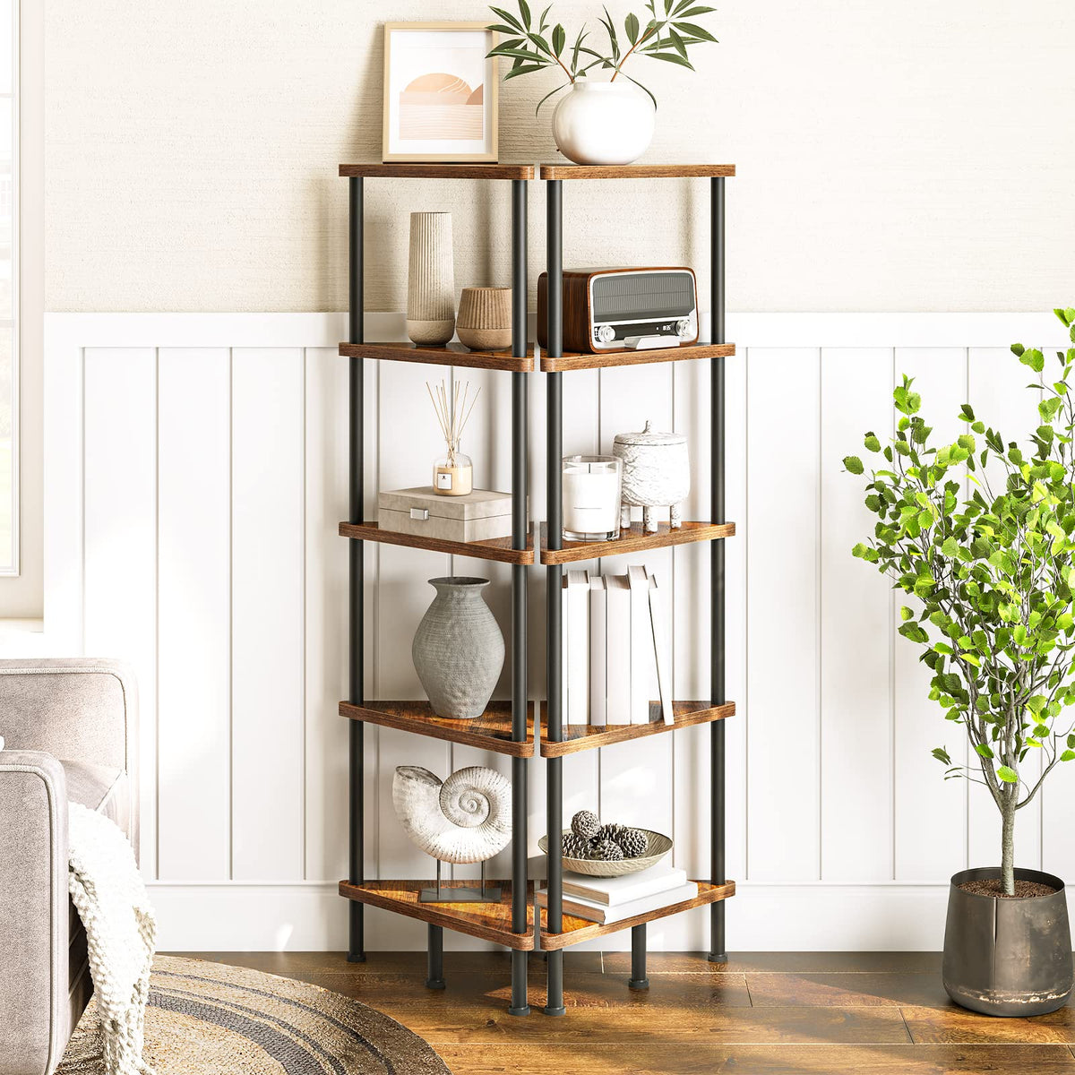 5-Tier Corner Bookshelf with Metal Frame A255