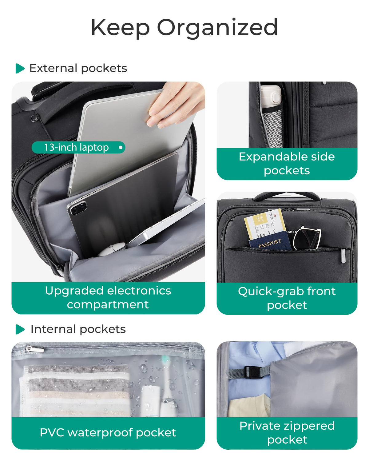 Black Softside Underseat Suitcase with Wheels F5899