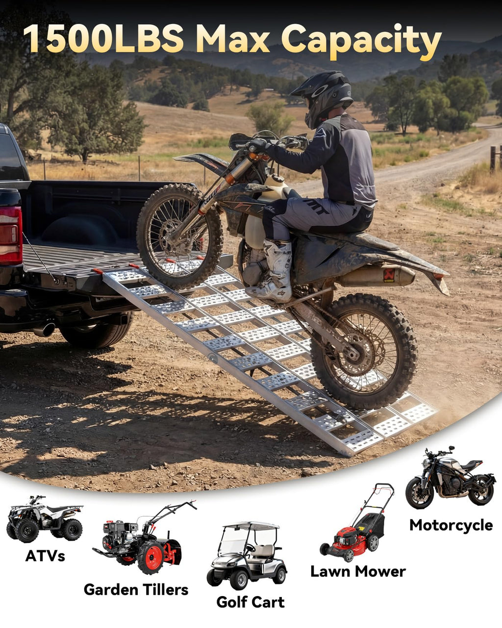 Tri-Fold Aluminum Loading Ramp, 1500 lbs Capacity, 76''L × 50''W N813