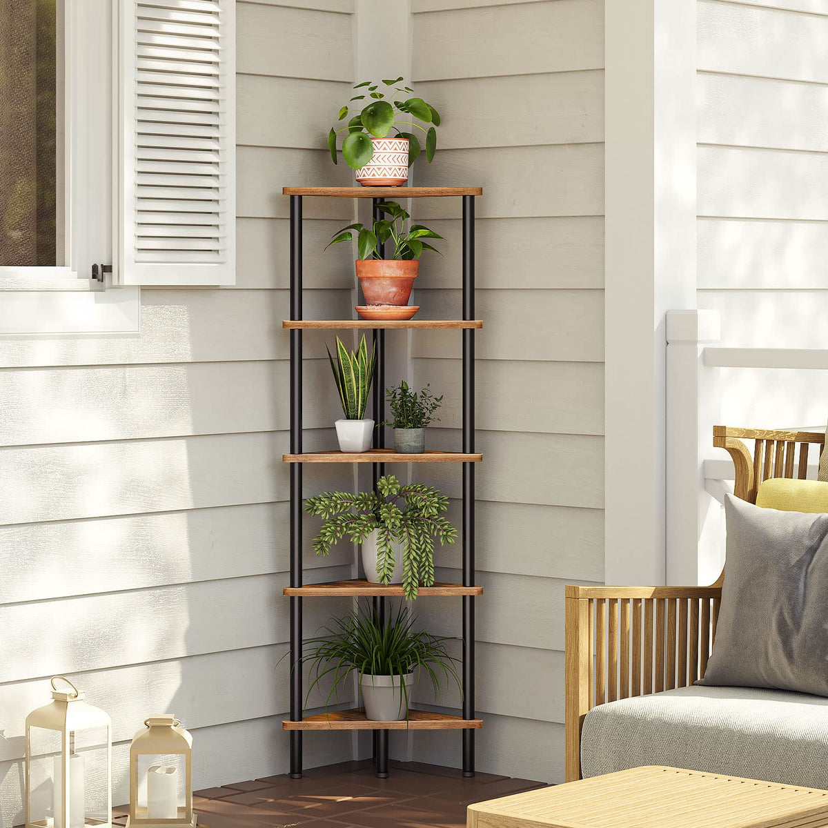 5-Tier Corner Bookshelf with Metal Frame A255