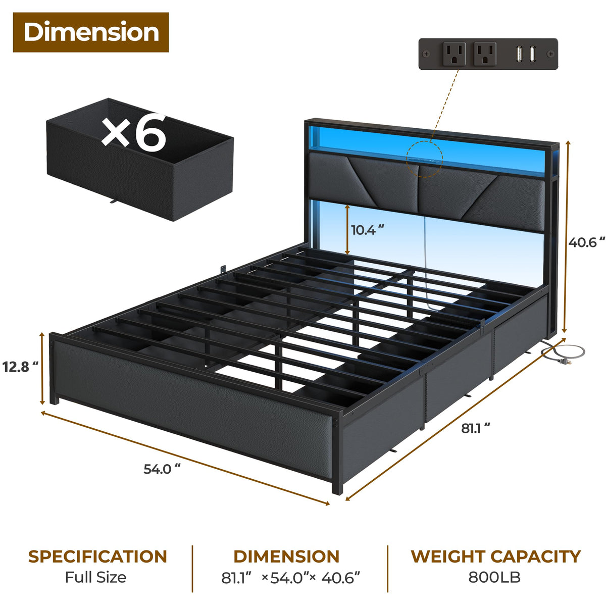 Full Size PU Leather Upholstered Platform Bed Frame with Headboard and 6 Storage Drawers K958