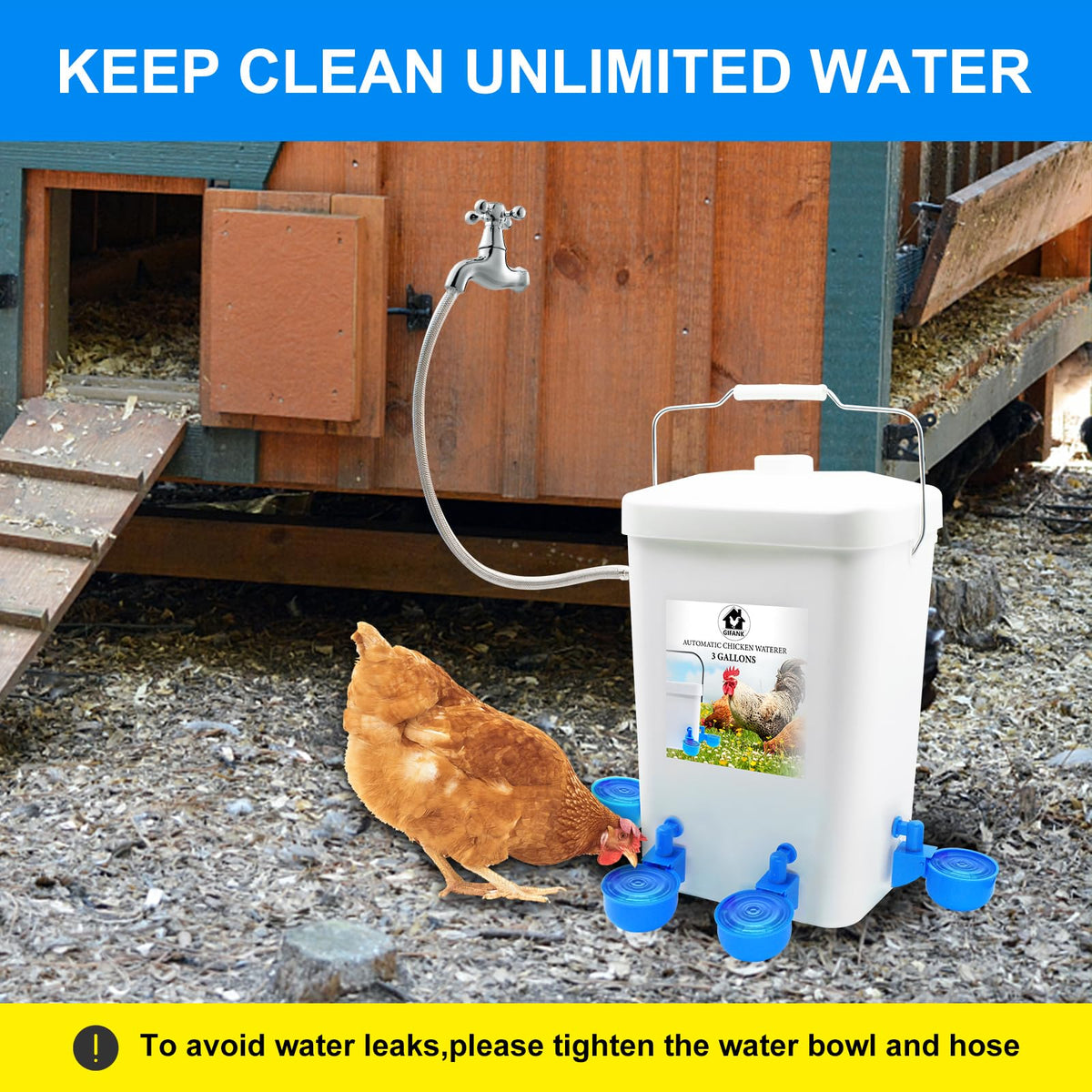 3 Gallons Automatic Poultry Waterer with Hose Attachment P450