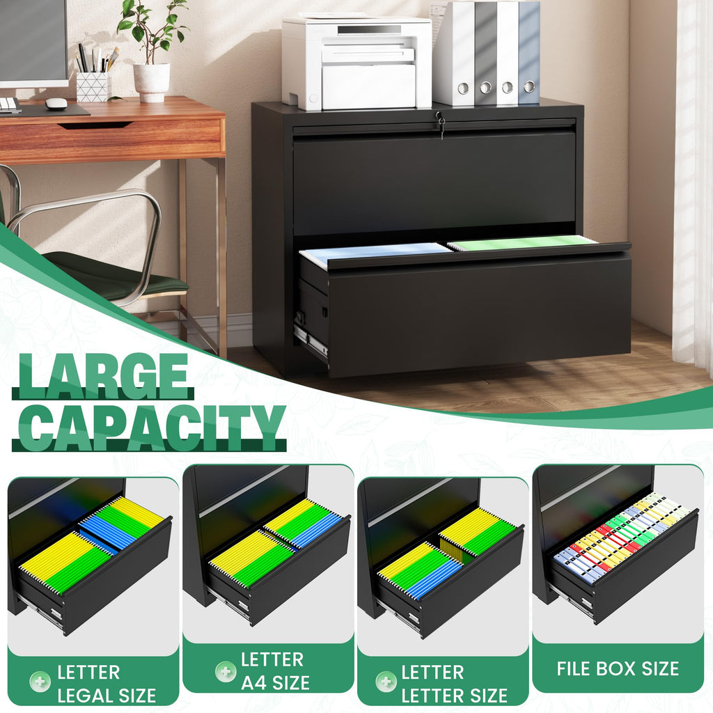 Black 2 Drawer Metal Lateral File Cabinet with Lock L4143