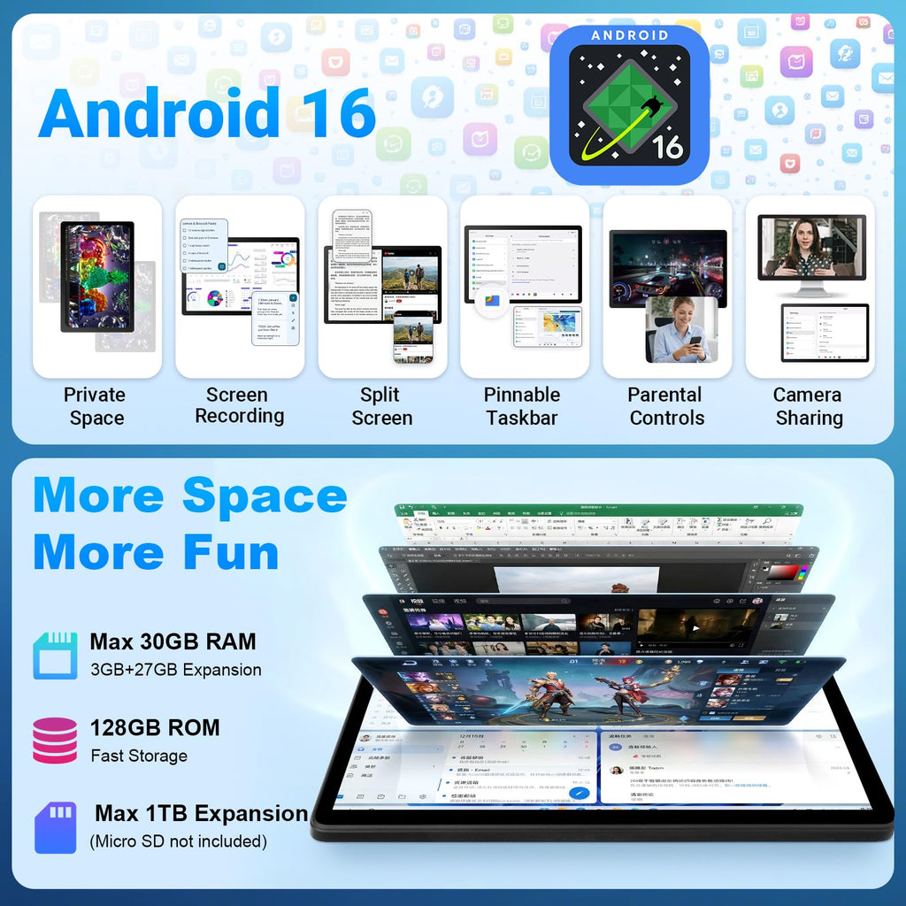 11 Inch 2 in 1 Android 16 Tablet with Keyboard Mouse Pen Case I2929