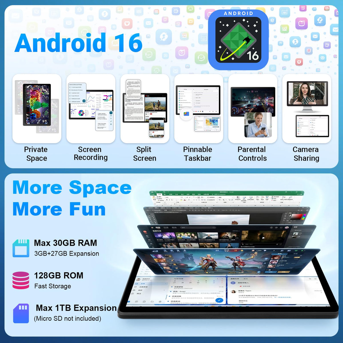 11 Inch 2 in 1 Android 16 Tablet with Keyboard Mouse Pen Case I2929