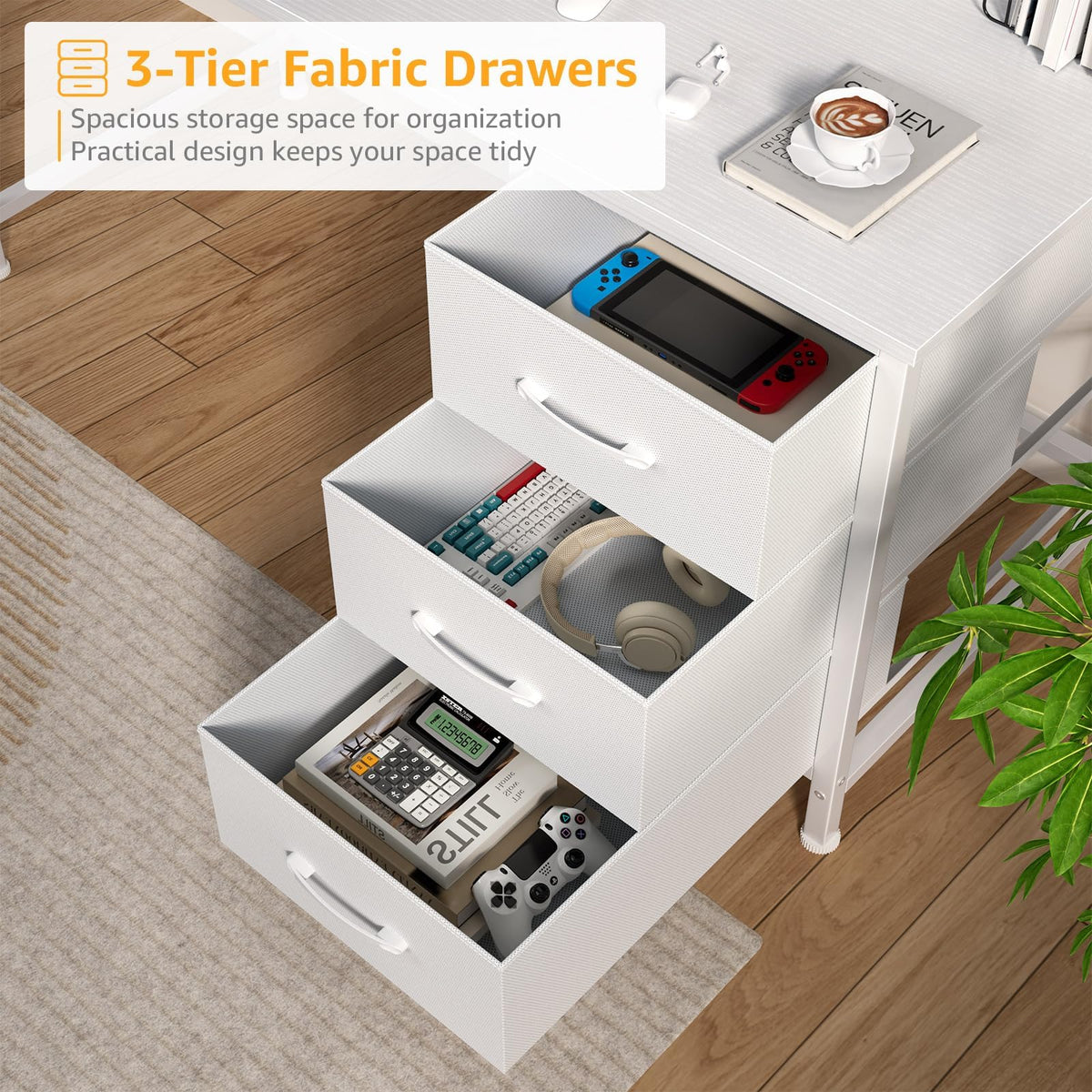 White Computer Desk with Hutch & Drawers 47 Inch L90279