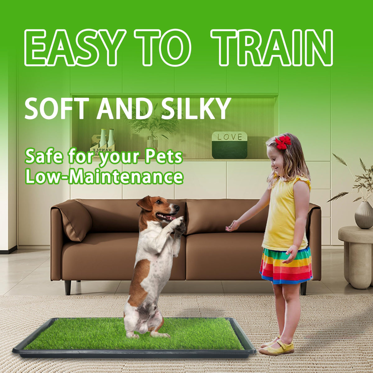 Reusable Artificial Grass Dog Loo System with Tray and Pee Pads, 35x23in B94796