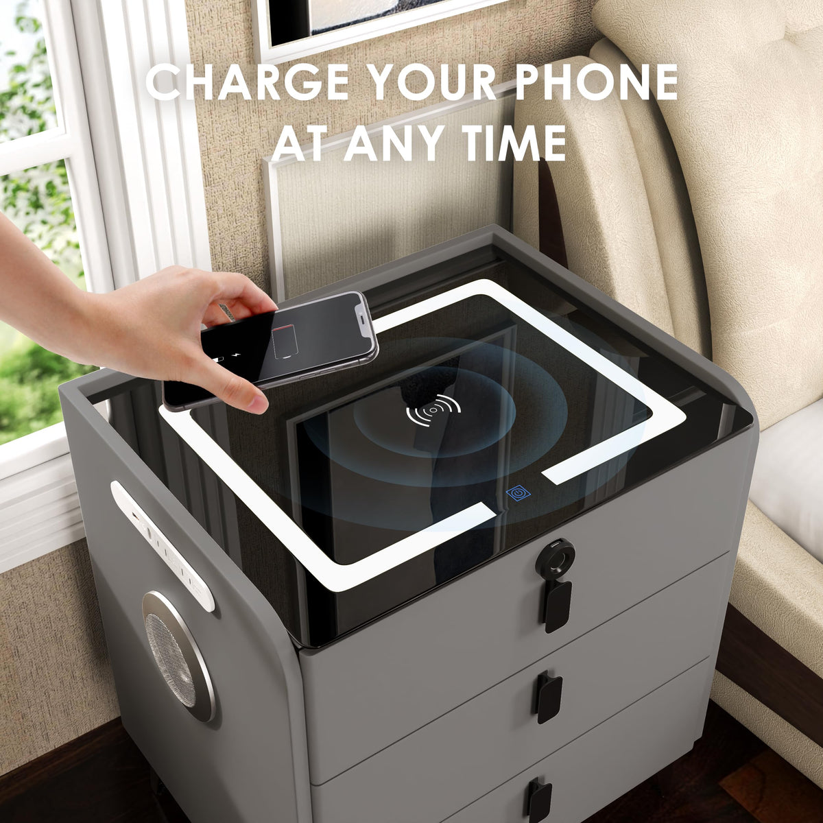 Fingerprint Lock Drawer Nightstand G78335