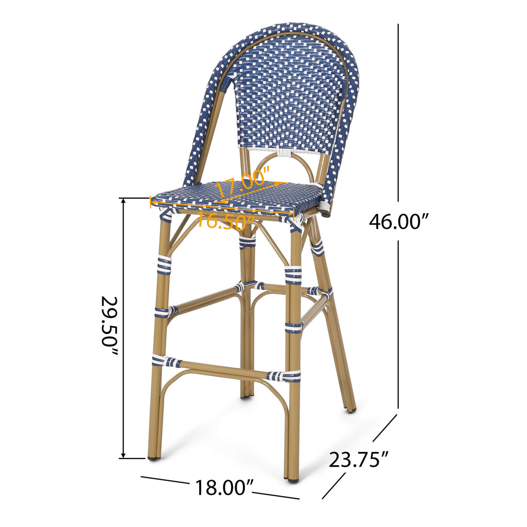 Teal Blue Wicker Rattan Bar Stools Set of 2 Aluminum Frame P22139