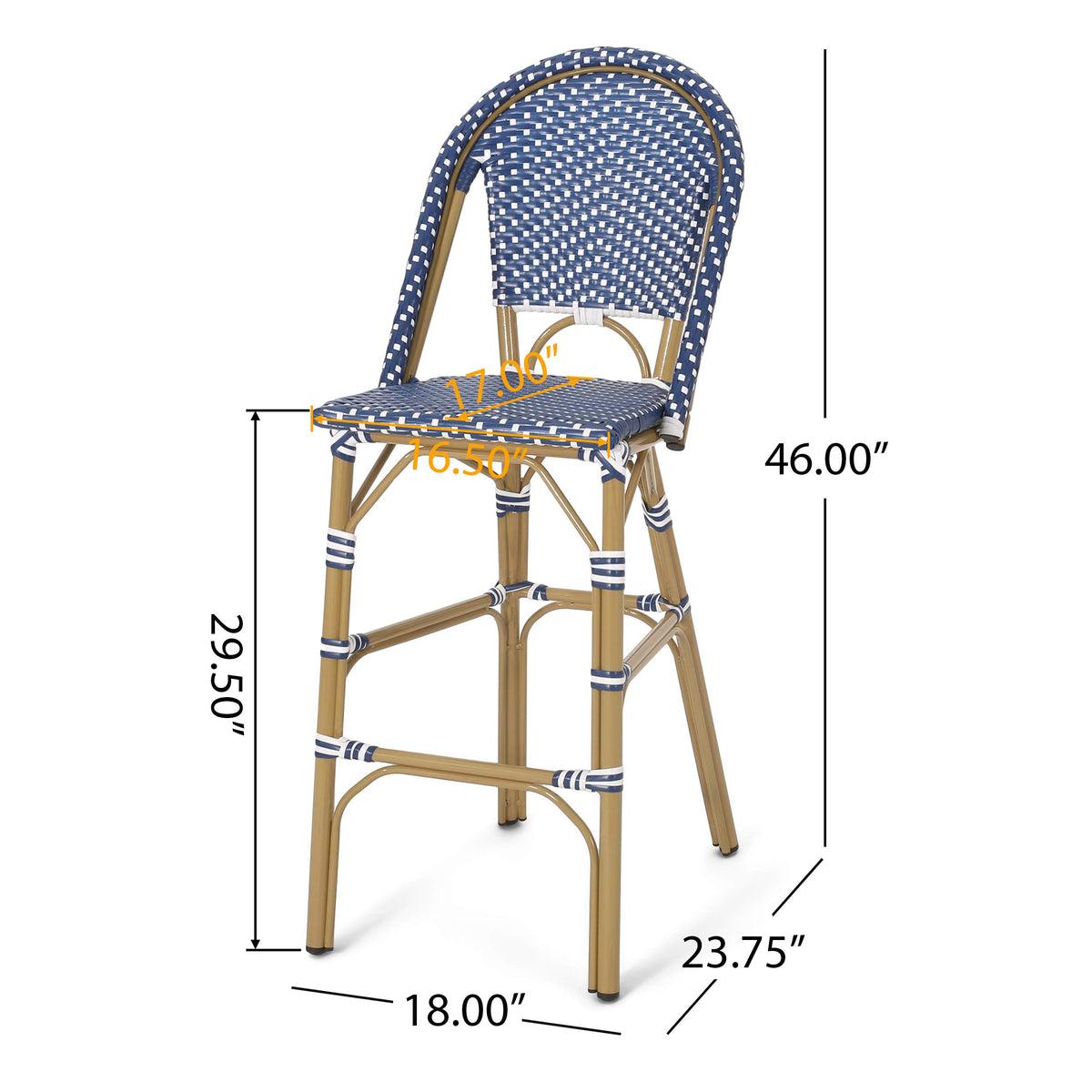 Teal Blue Wicker Rattan Bar Stools Set of 2 Aluminum Frame P22139