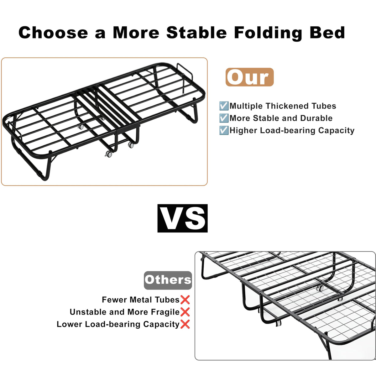 Folding Rollaway Guest Bed with 5" Memory Foam Mattress, Twin Size Y9332