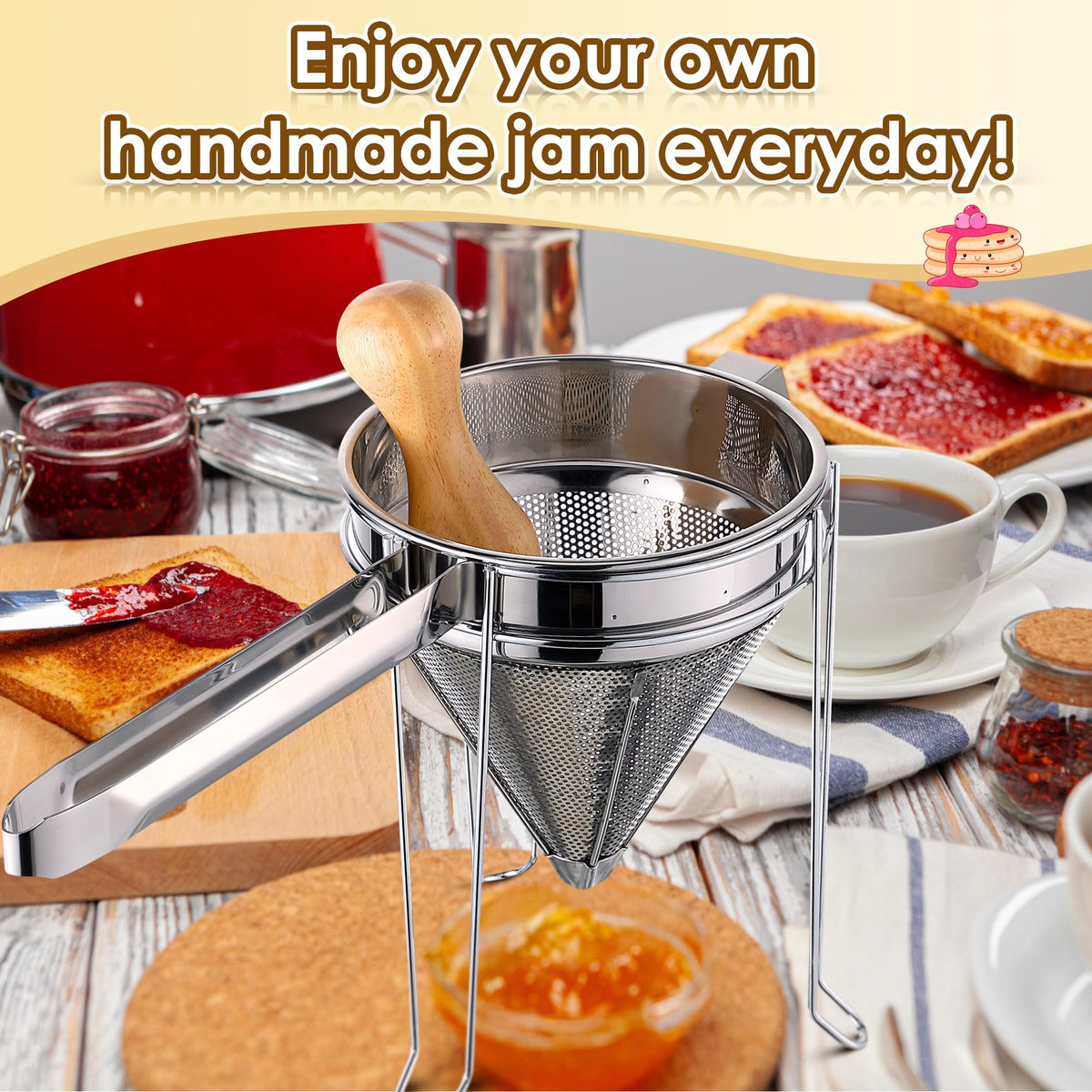 Stainless Steel Chinois Strainer with Stand and Wooden Pestle Q2250