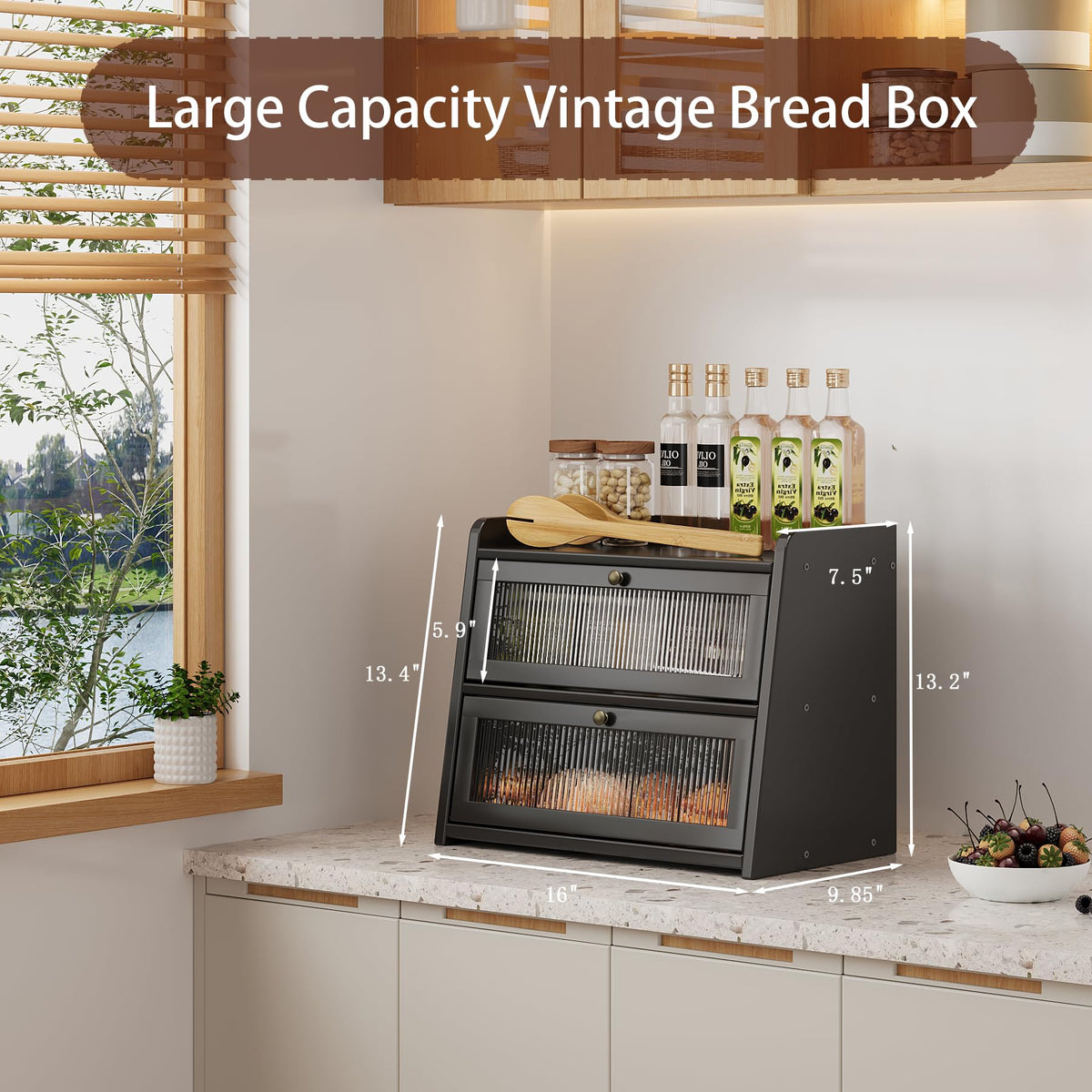 Large Bamboo Bread Box with Window L876080