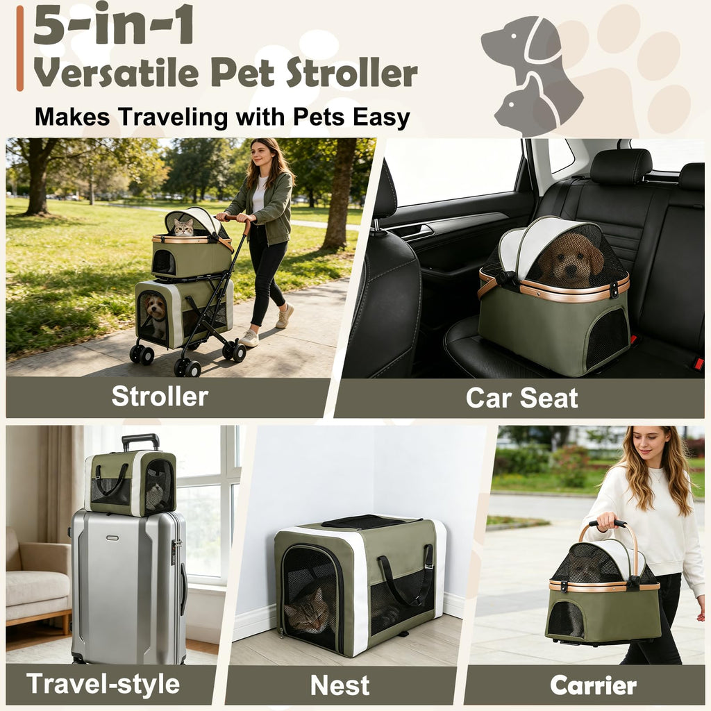 Foldable Double Pet Stroller with Detachable Carriers and 4 Lockable Wheels A736097