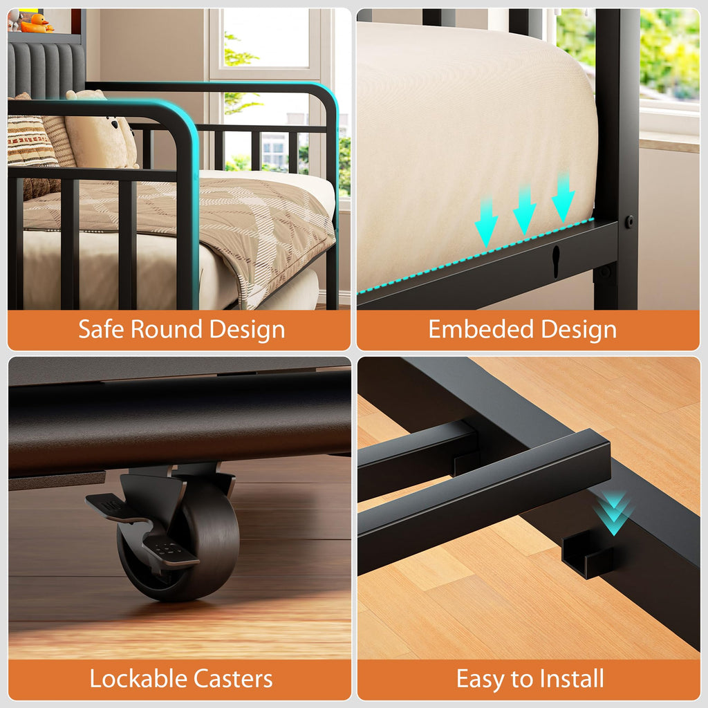 Brown Metal Daybed with Trundle and Storage Headboard H60721
