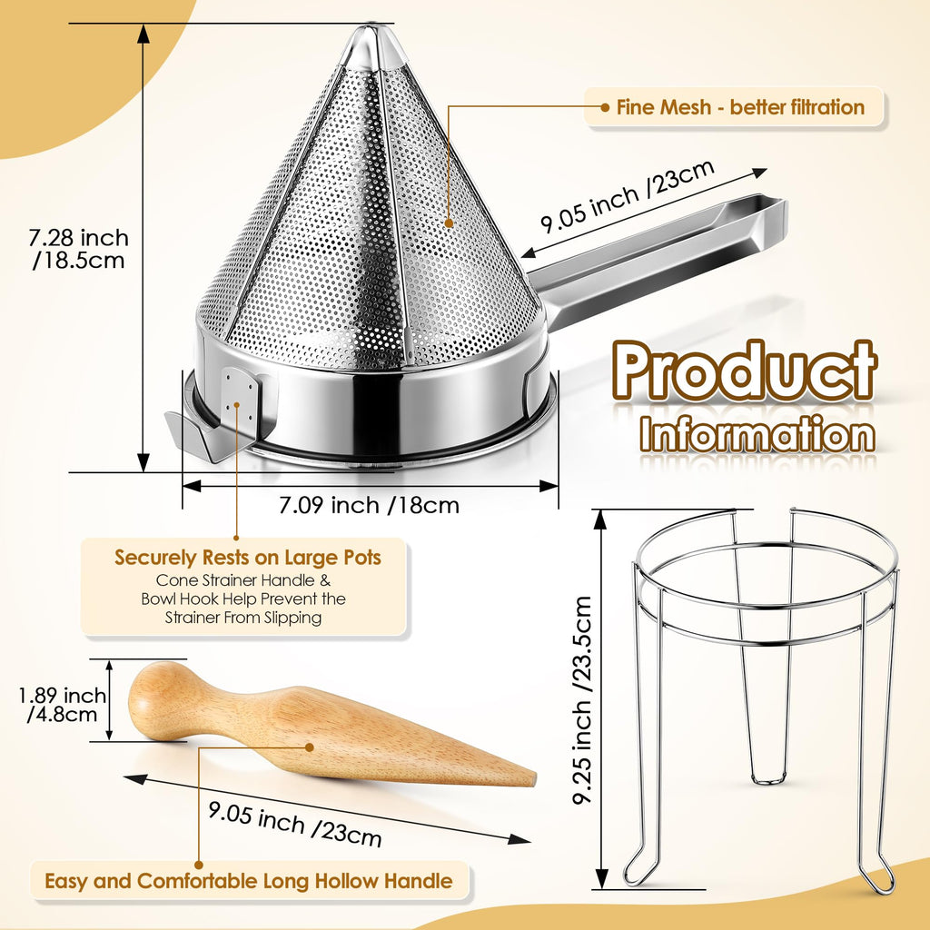 Stainless Steel Chinois Strainer with Stand and Wooden Pestle Q2250