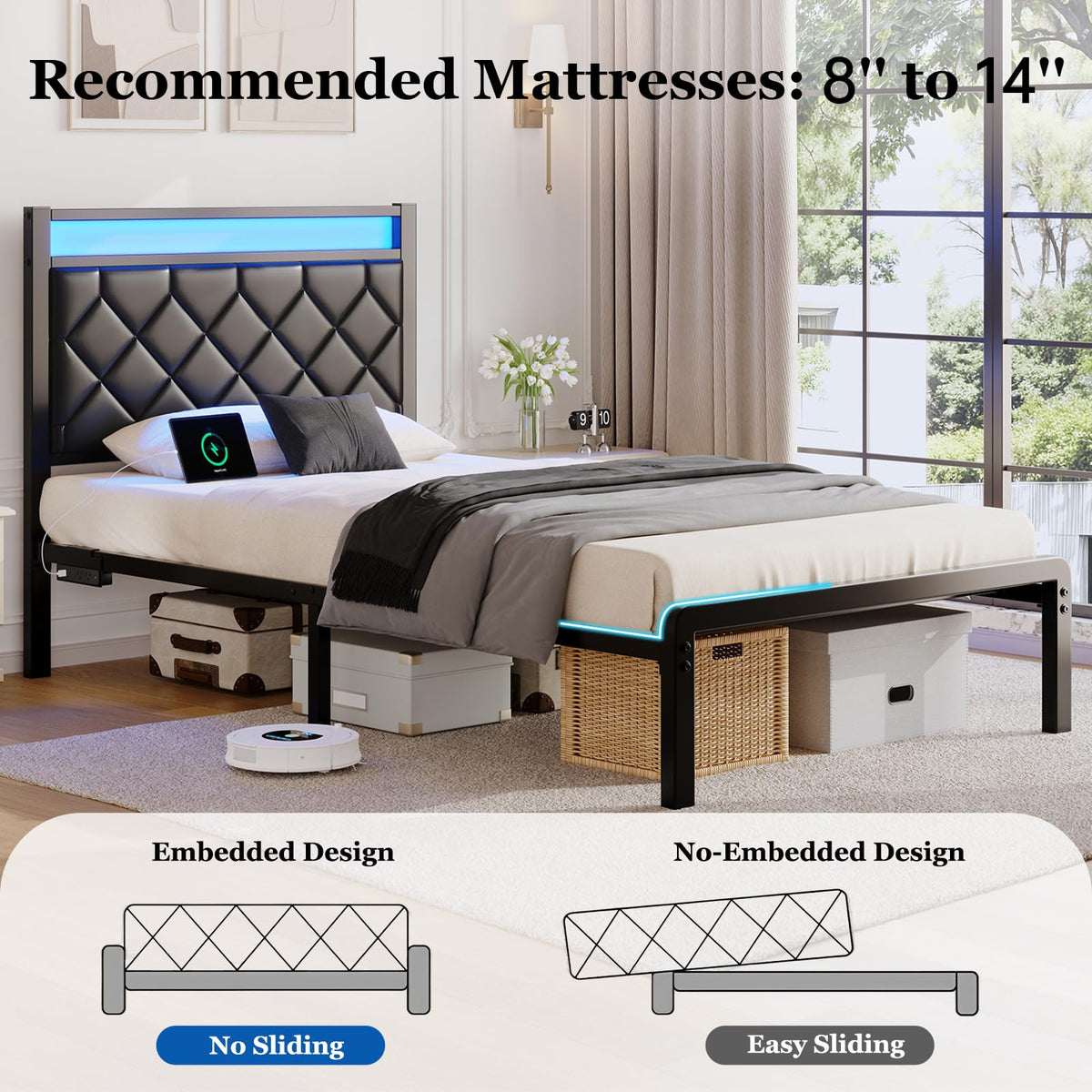 Twin Platform Bed Frame with Charging Station H110410