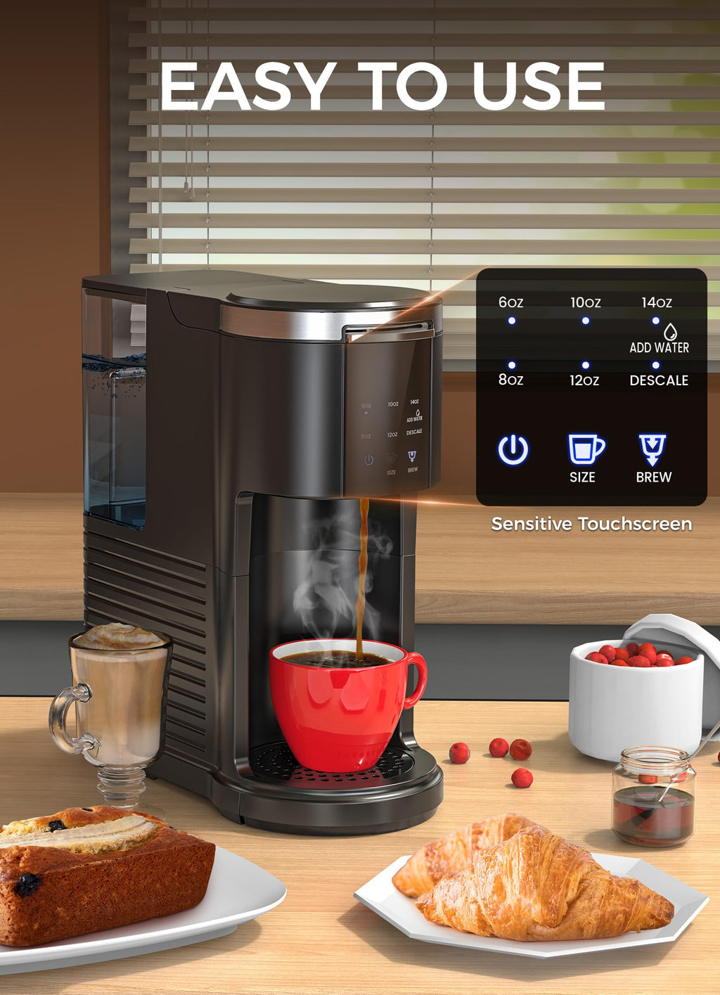 Single Serve Coffee Maker with 40 Oz Water Tank, Satin Black W7720