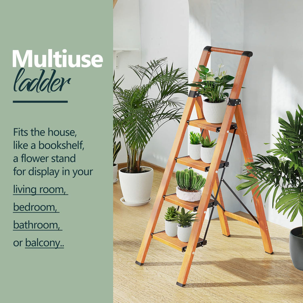 4 Step Ladders, 300lbs Load, 36'' Top Step, Wood Grain J161