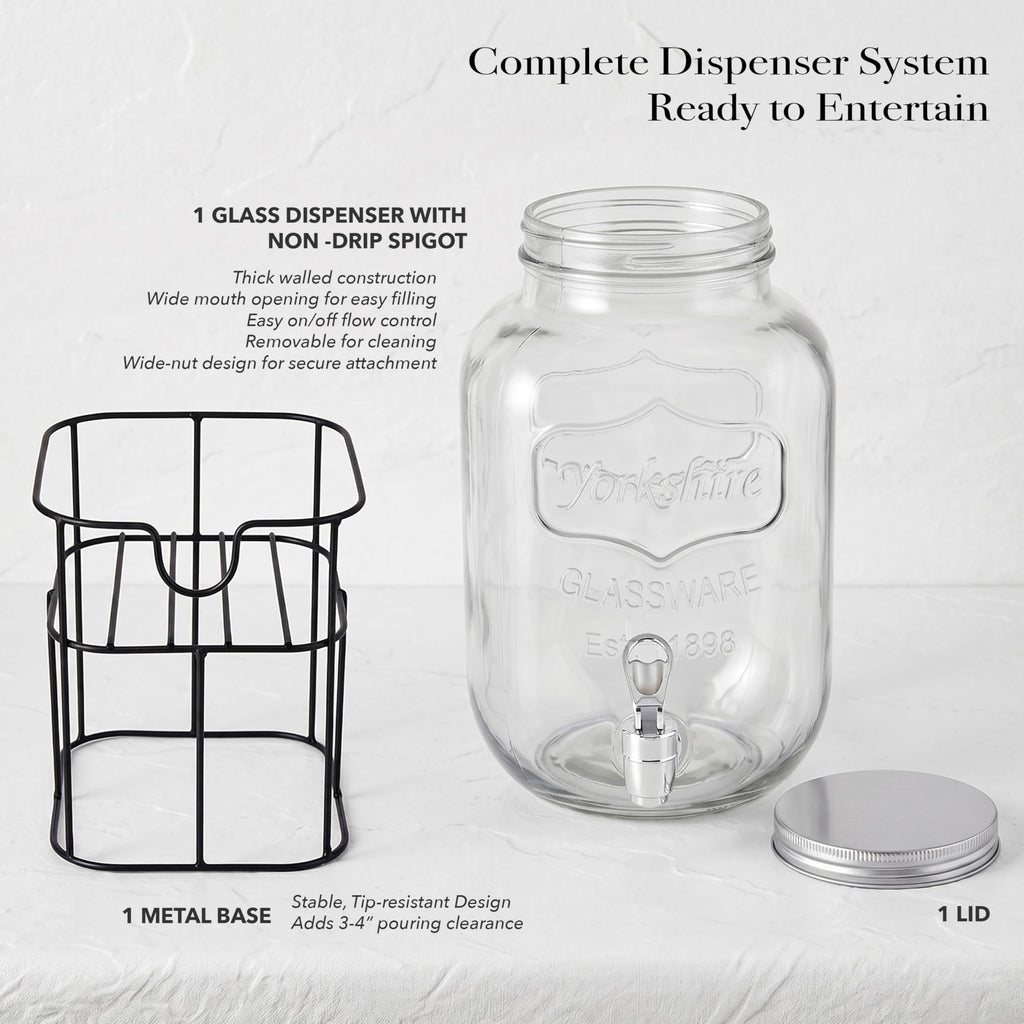 Mason Jar Glass Beverage Dispenser with Metal Stand, 1 Gal G14637