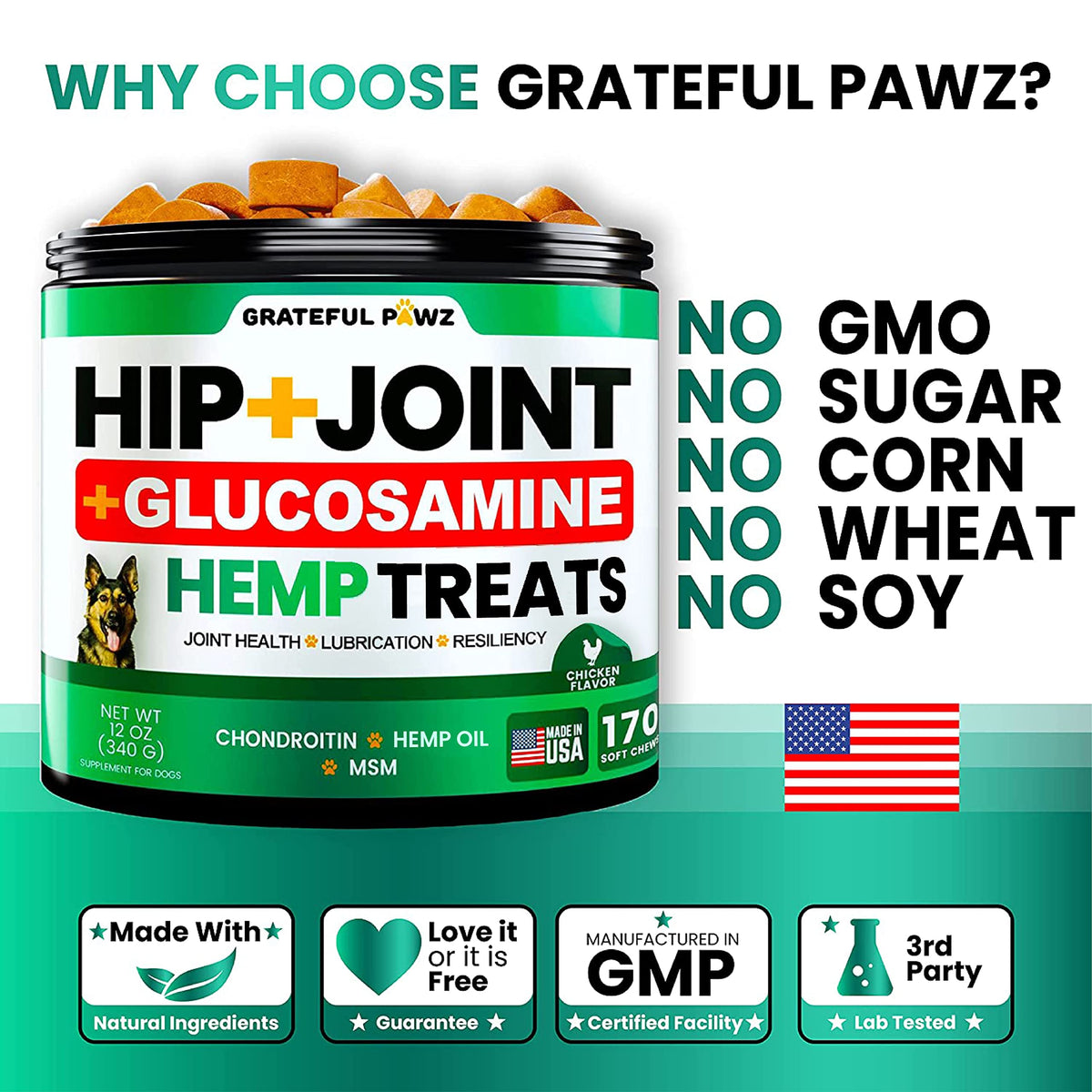 Hemp Hip and Joint Supplement for Dogs 170 Count S36790