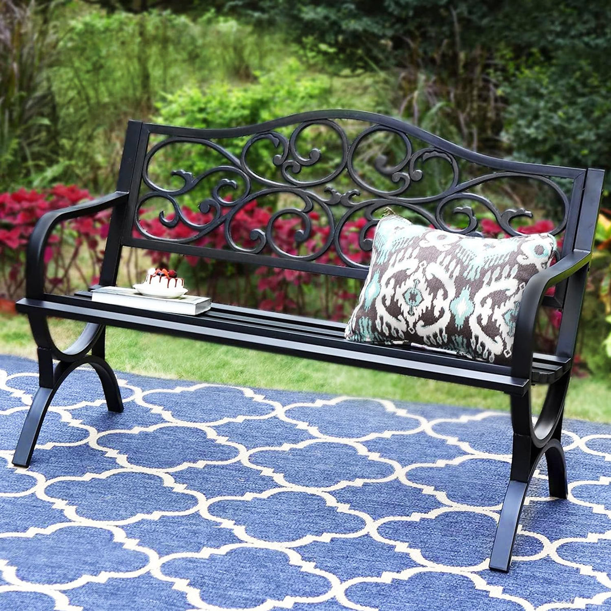 50 Inches Cast Iron Steel Frame Outdoor Garden Bench J836