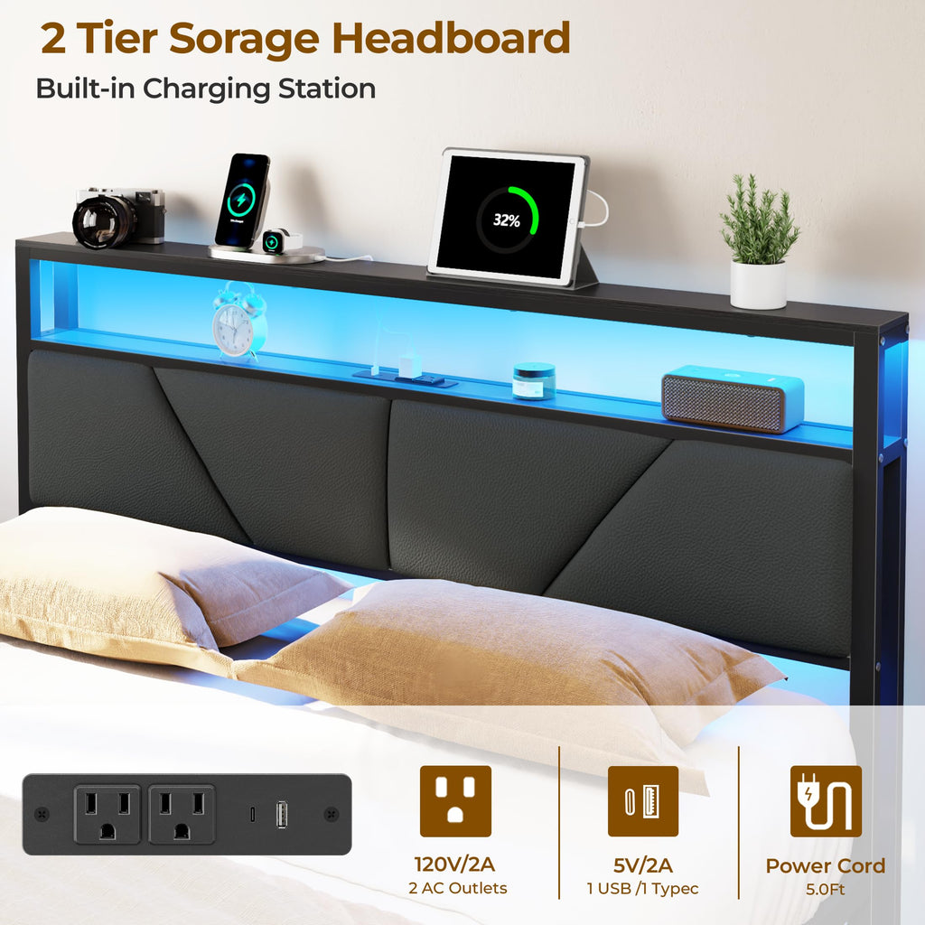 Full Size PU Leather Upholstered Platform Bed Frame with Headboard and 6 Storage Drawers K958