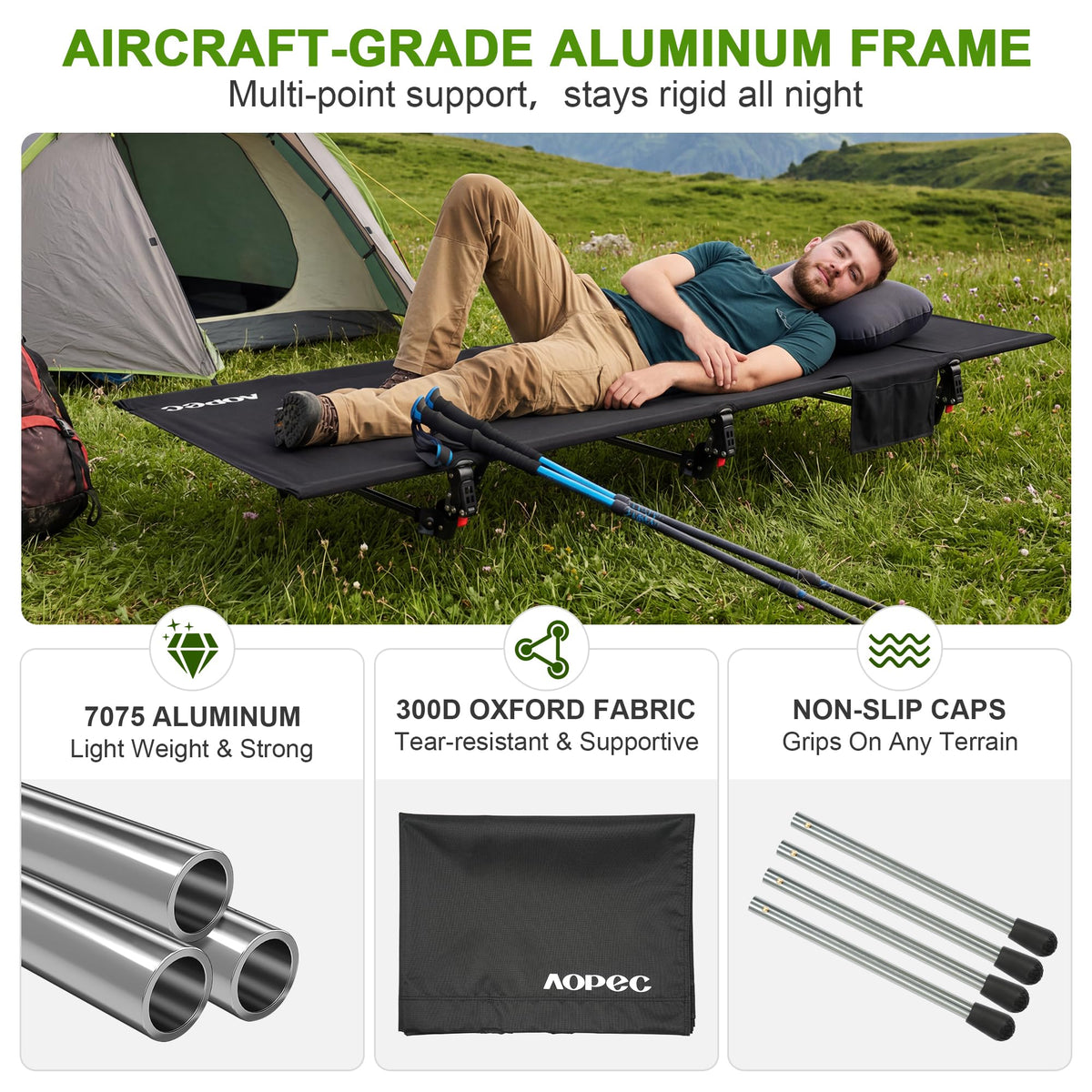 Height Adjustable Black Camping Cot S137070